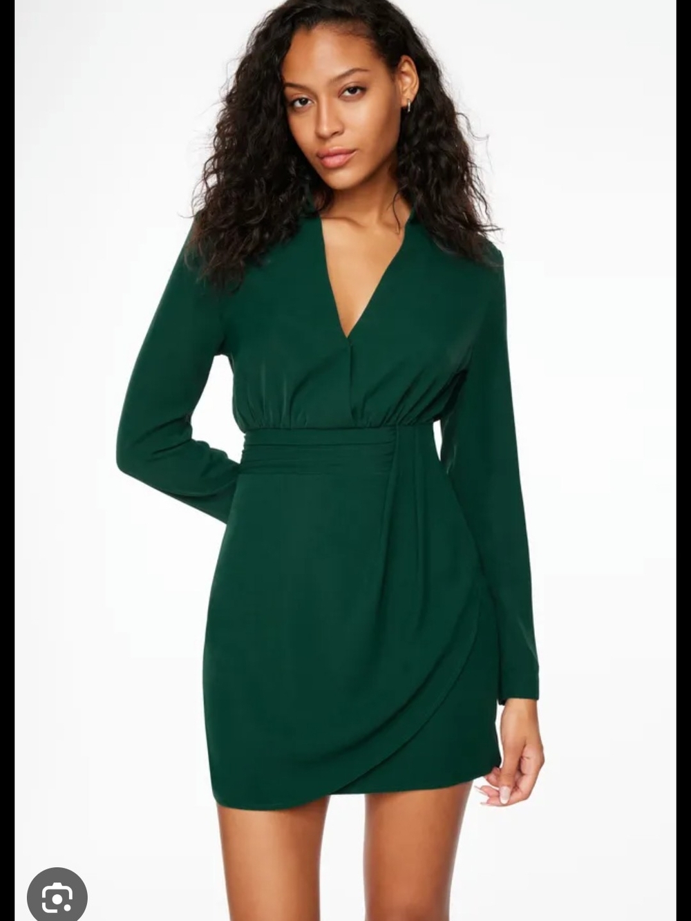 Dynamite Green Long Sleeve V-Neck Wrap Dress